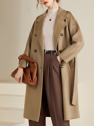 Airchics mi-longue manteau en laine double boutonnage avec poches ceinture col revers femme mode